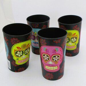 Set Of 4 Day Of The Dead Skull Cups By Tehnimark